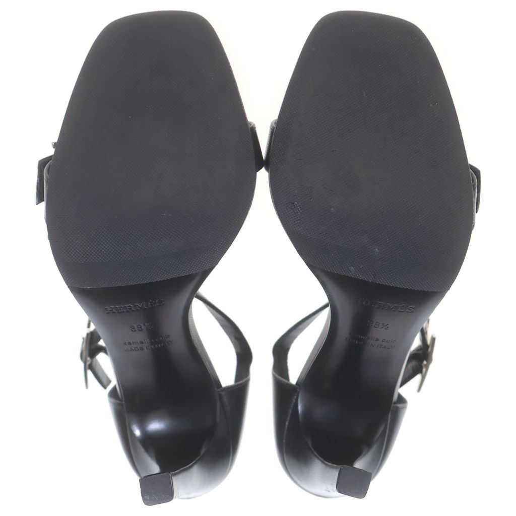 Hermes Judy 105 Leather Strap Sandals Shoes Silver Black — view 5