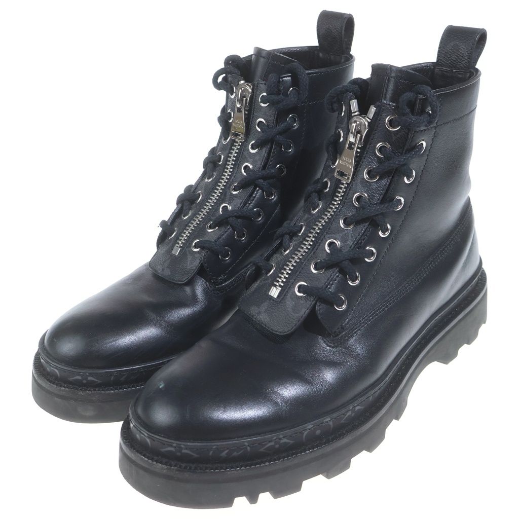 Louis Vuitton Ankle Combat Boots Long Leather Monogram Black — view 2