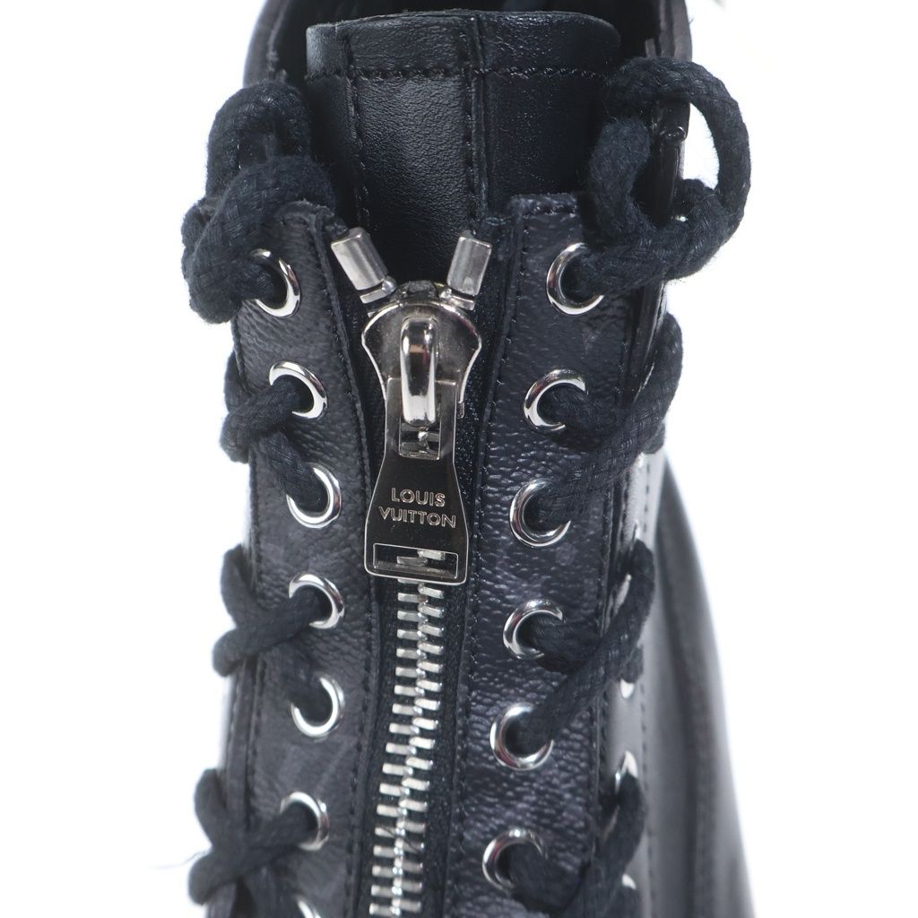 Louis Vuitton Ankle Combat Boots Long Leather Monogram Black — view 6