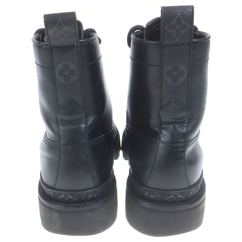 Louis Vuitton Ankle Combat Boots Long Leather Monogram Black — view 3