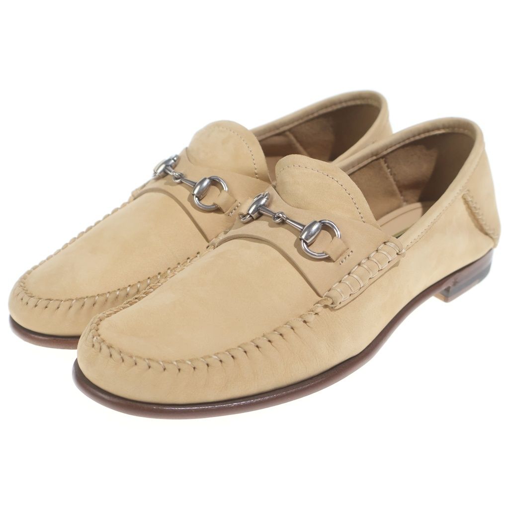 Gucci Horsebit Suede Leather Loafers Shoes Beige — view 2