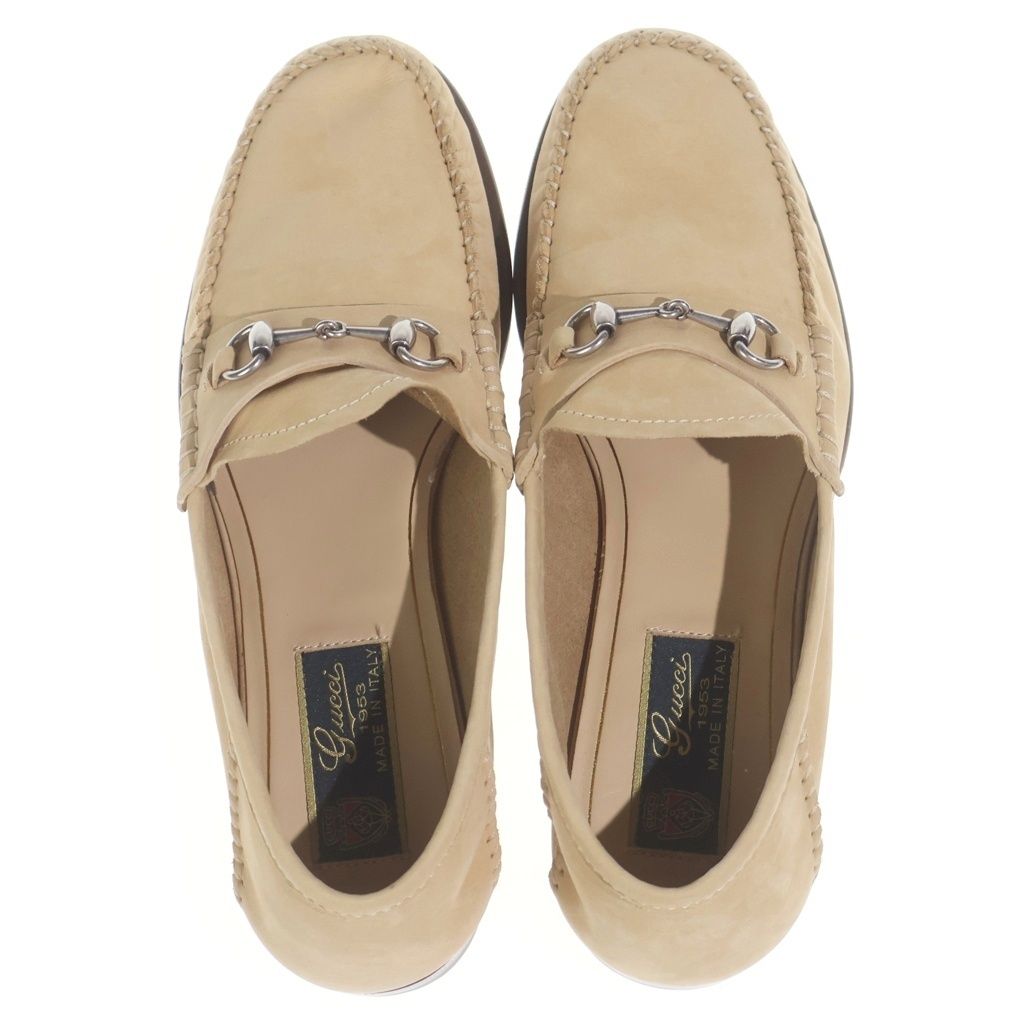 Gucci Horsebit Suede Leather Loafers Shoes Beige — view 4