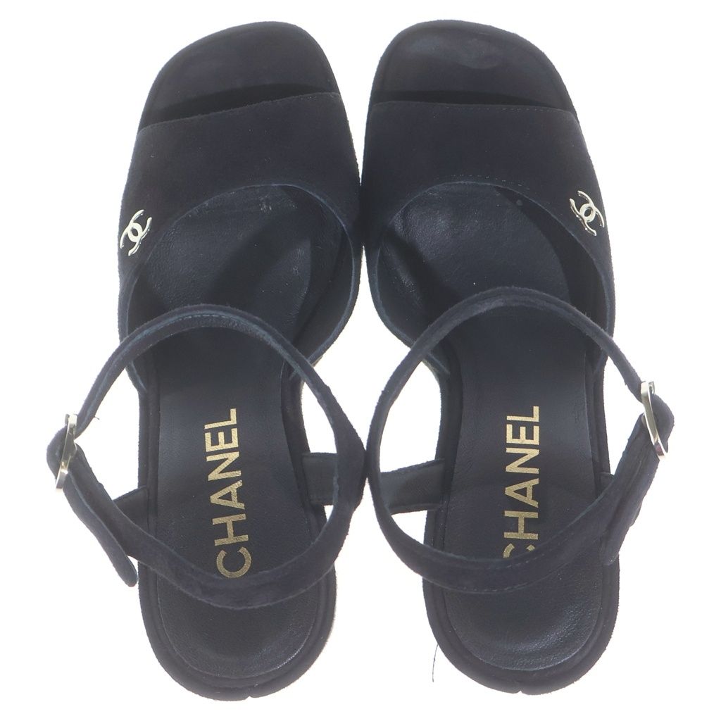 Chanel CC Logo Suede Sandals Black — view 4