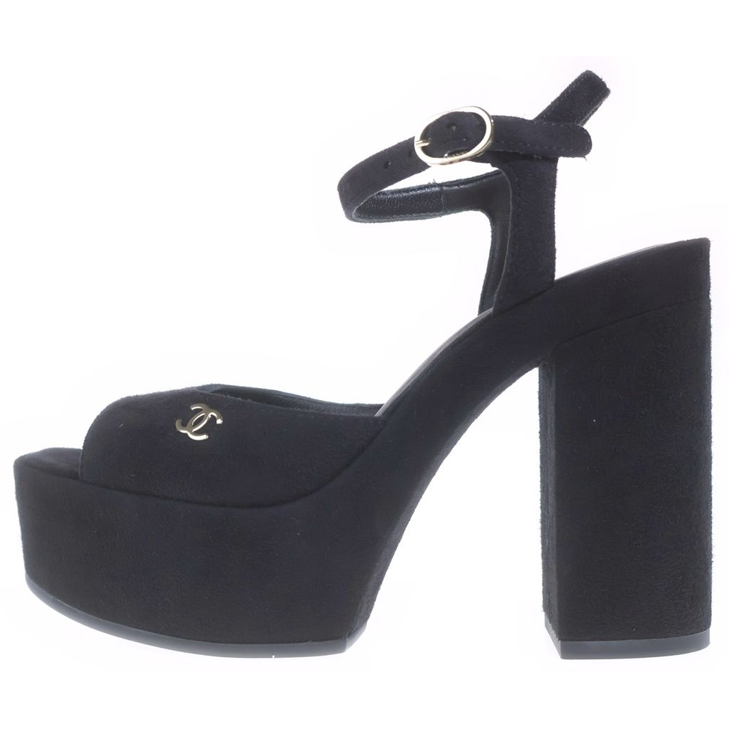 Chanel CC Logo Suede Sandals Black