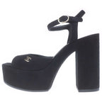 Chanel CC Logo Suede Sandals Black