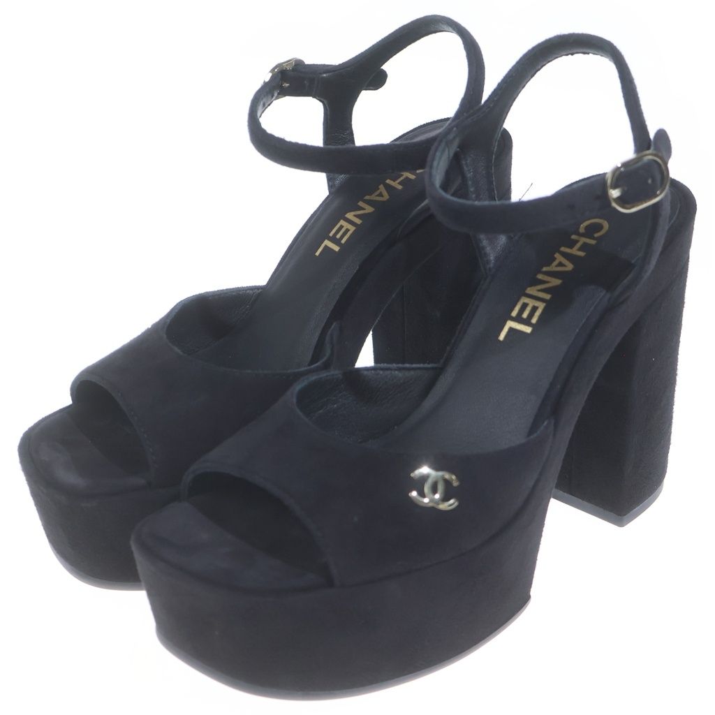 Chanel CC Logo Suede Sandals Black — view 2