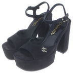 Chanel CC Logo Suede Sandals Black — view 2