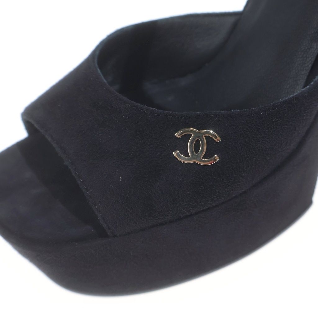 Chanel CC Logo Suede Sandals Black — view 6