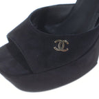 Chanel CC Logo Suede Sandals Black — view 6