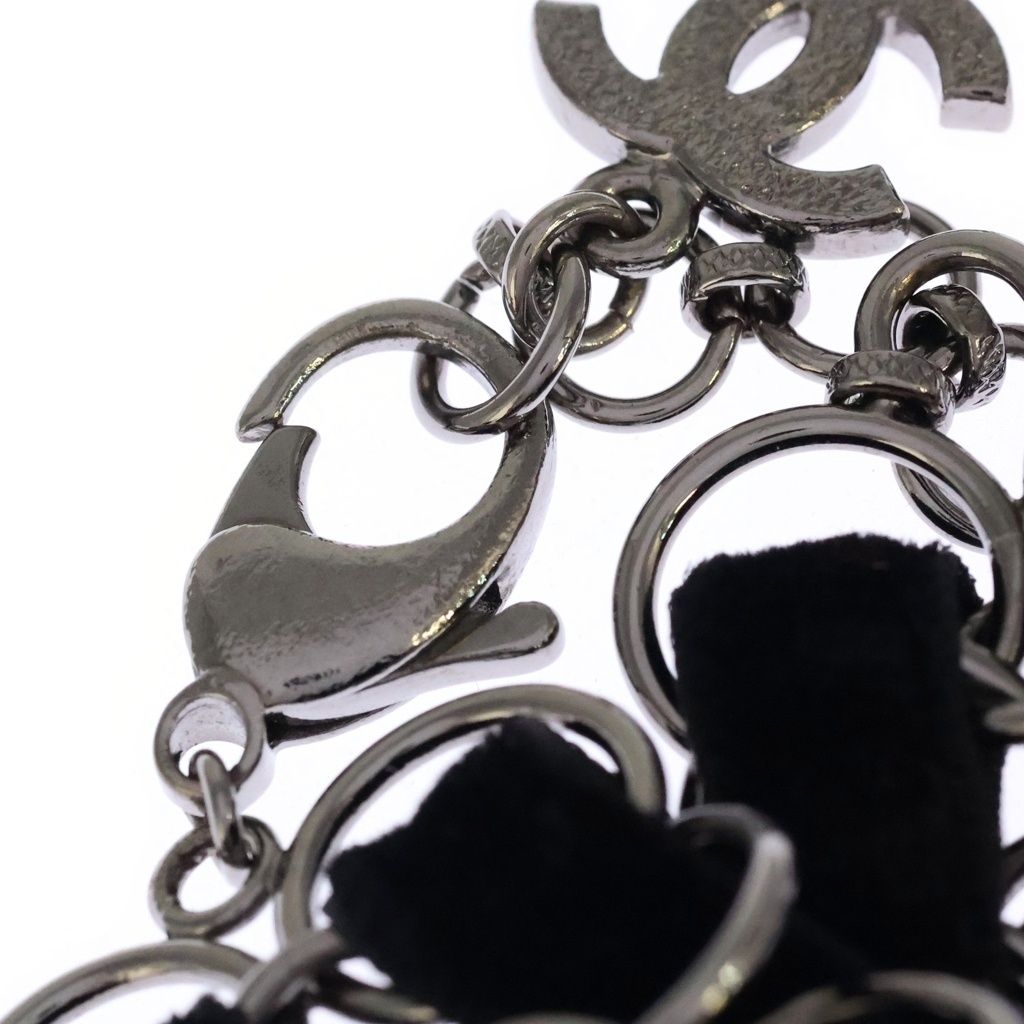 Chanel Camellia CC Logo Velour Chain Bracelet Black Silver — view 6