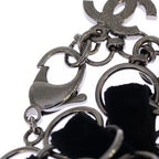 Chanel Camellia CC Logo Velour Chain Bracelet Black Silver — view 6