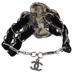 Chanel Camellia CC Logo Velour Chain Bracelet Black Silver — view 2