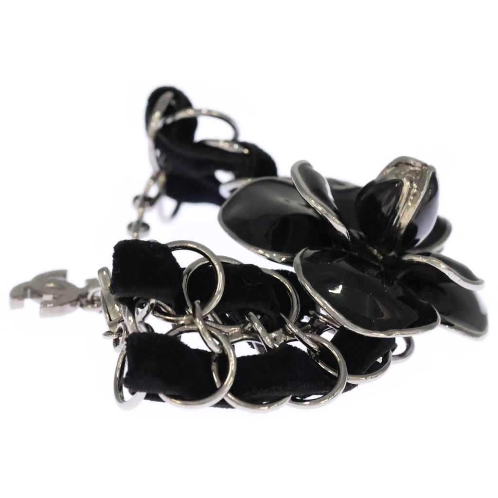 Chanel Camellia CC Logo Velour Chain Bracelet Black Silver — view 3