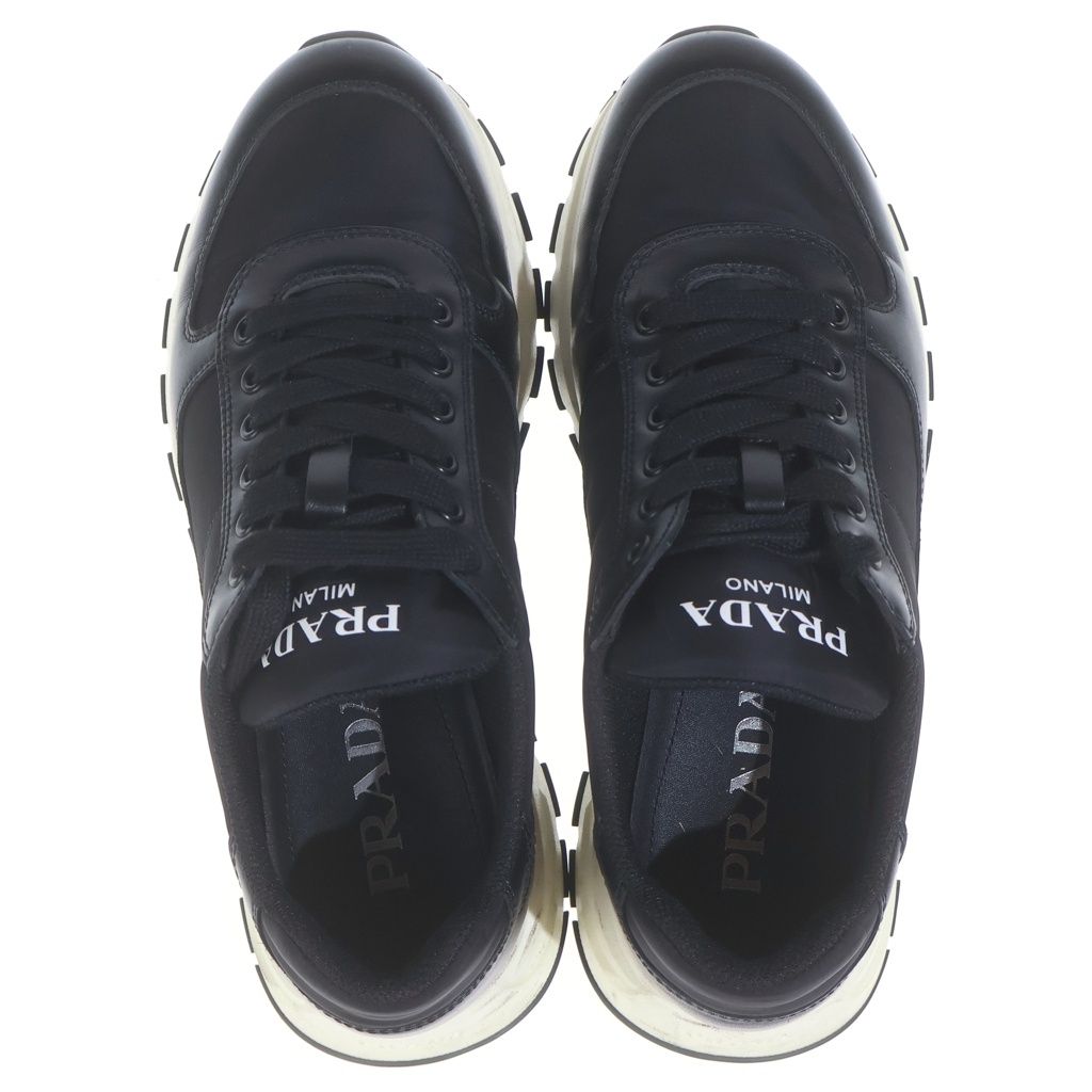 Prada Leather Tessuto Sneakers White Black 6 — view 4