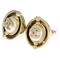 Chanel CC Logo Faux Pearl Rhinestone 24k Earrings Gold White