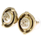 Chanel CC Logo Faux Pearl Rhinestone 24k Earrings Gold White
