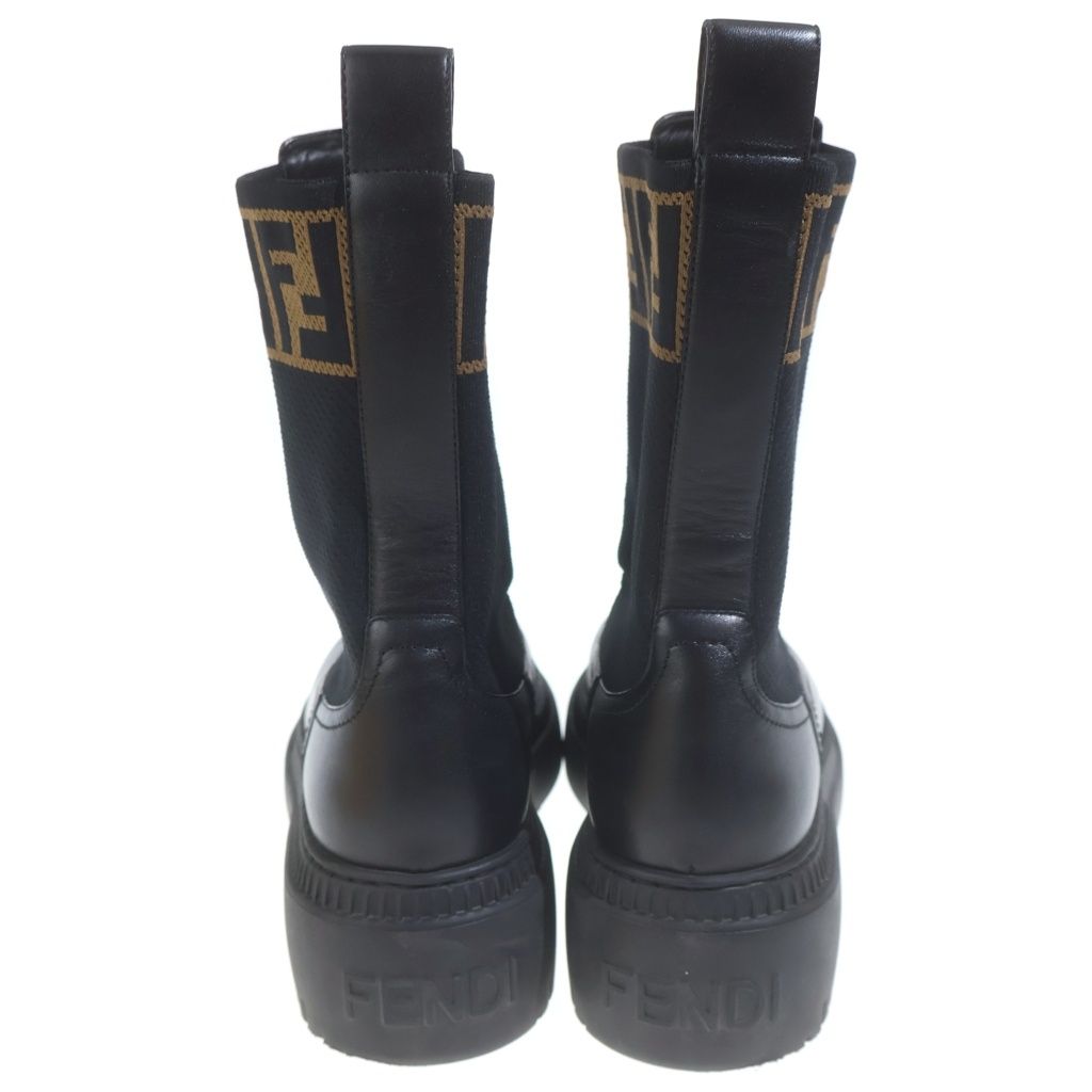 Fendi Domino Biker Boots Long Chelsea Zucca Pattern Black Brown — view 3