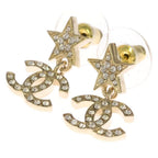 Chanel CC Logo Star Rhinestone Earrings Gold