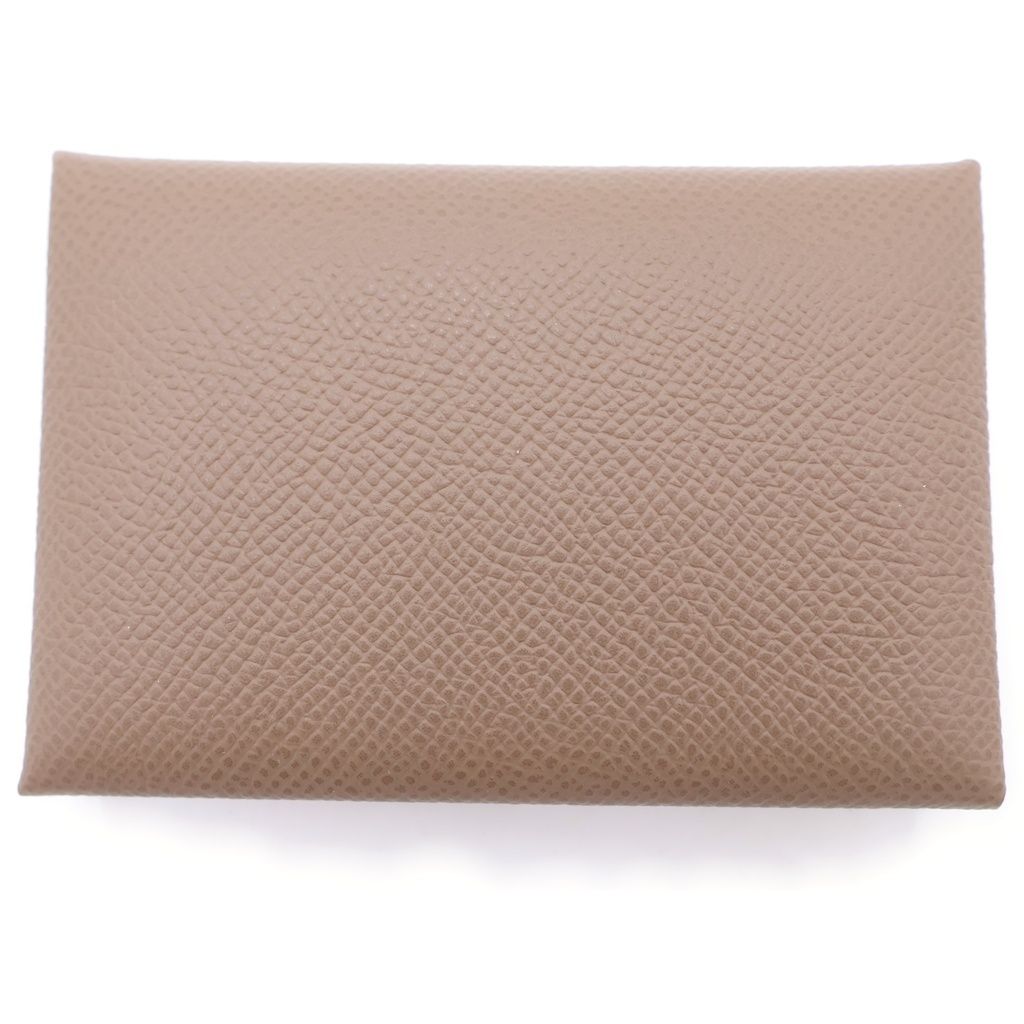 Hermes Calvi Duo Etoupe Epsom Coin Case Mini Wallet Gray Ju Brown Leather — view 2