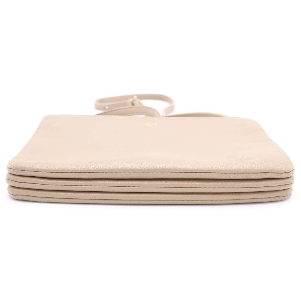 Celine Trio Small Leather Shoulder Bag Pouch Pochette Beige — view 4