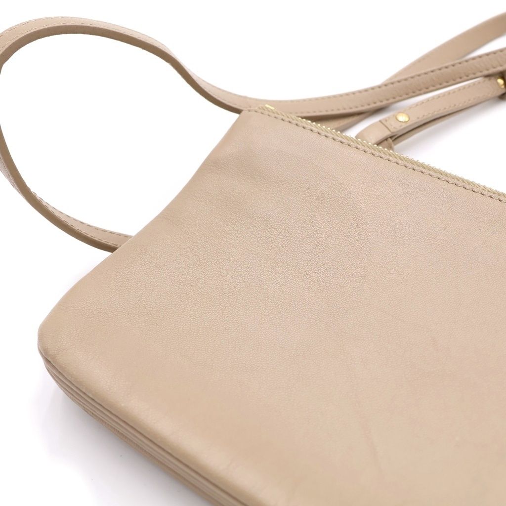 Celine Trio Small Leather Shoulder Bag Pouch Pochette Beige — view 8