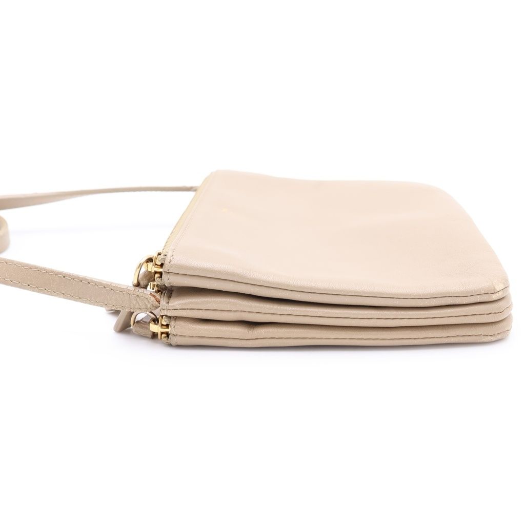 Celine Trio Small Leather Shoulder Bag Pouch Pochette Beige — view 3