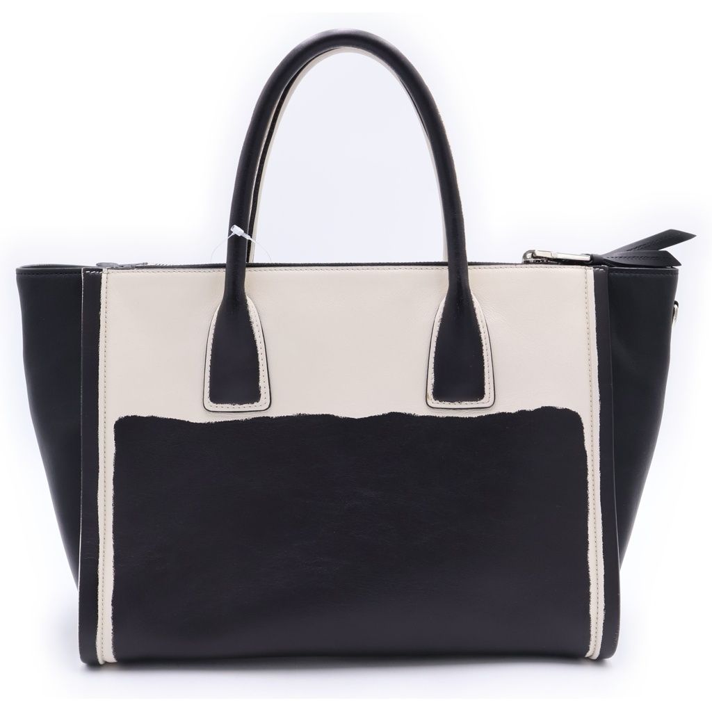 Prada Gray Slux 2-Way Shoulder Bag Black White Leather Silver — view 2