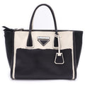 Prada Gray Slux 2-Way Shoulder Bag Black White Leather Silver