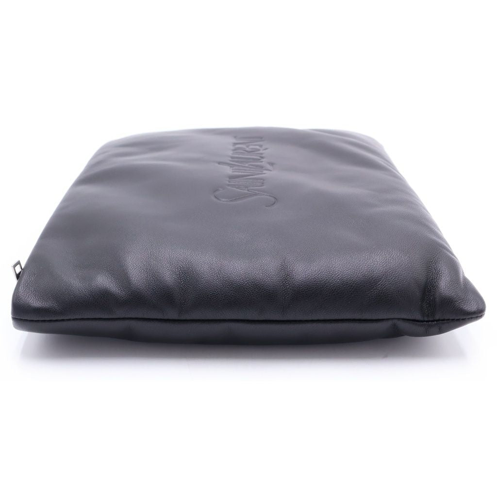 Saint Laurent Paris Puffy Pouch Clutch Large Leather Black — view 3