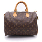 Louis Vuitton Monogram Speedy 30 Handbag Gold Cadena Brown