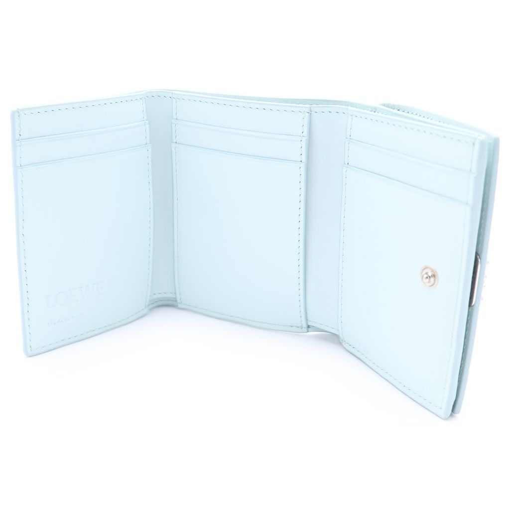 Loewe Anagram Logo Plate Trifold Leather Compact Wallet Light Blue — view 4