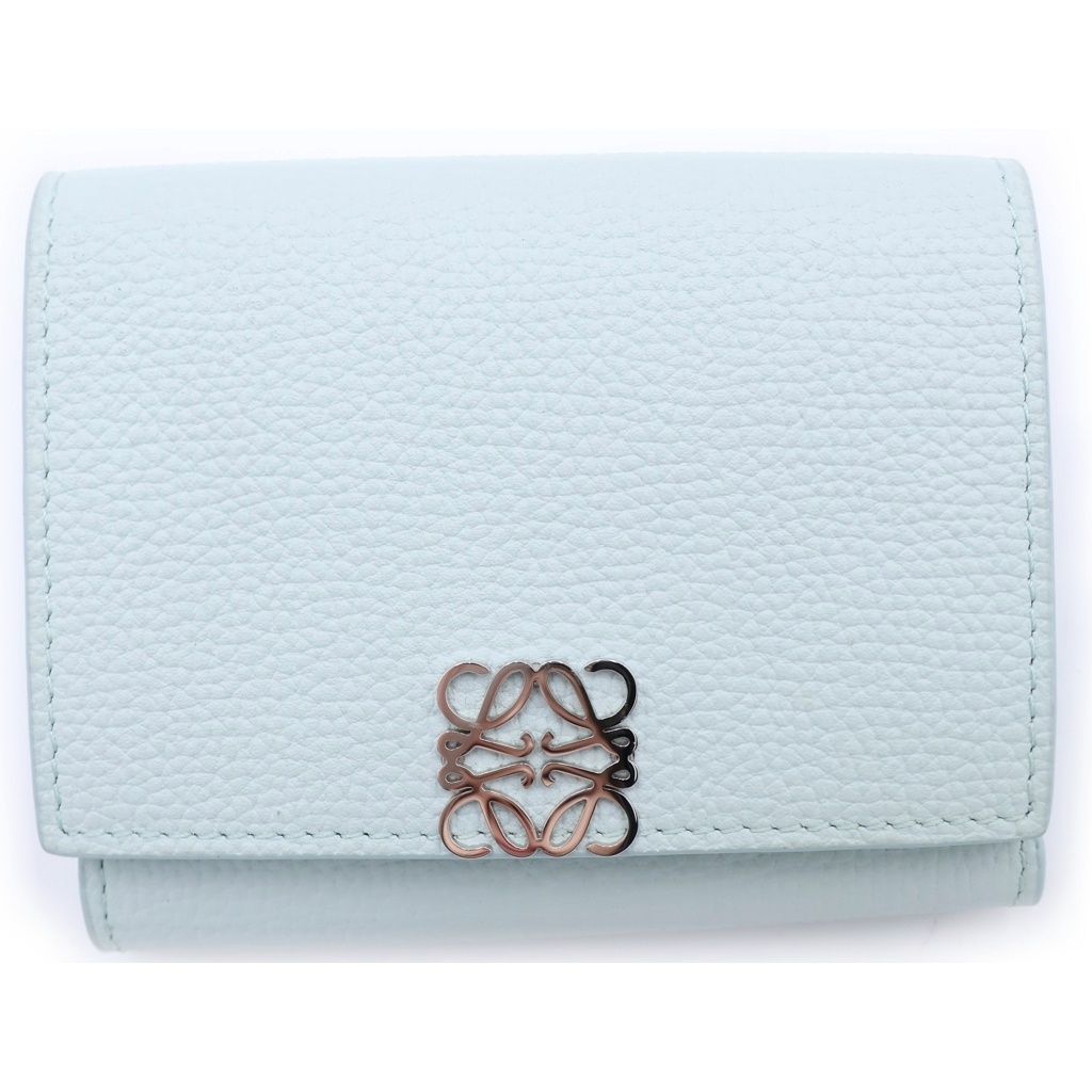 Loewe Anagram Logo Plate Trifold Leather Compact Wallet Light Blue