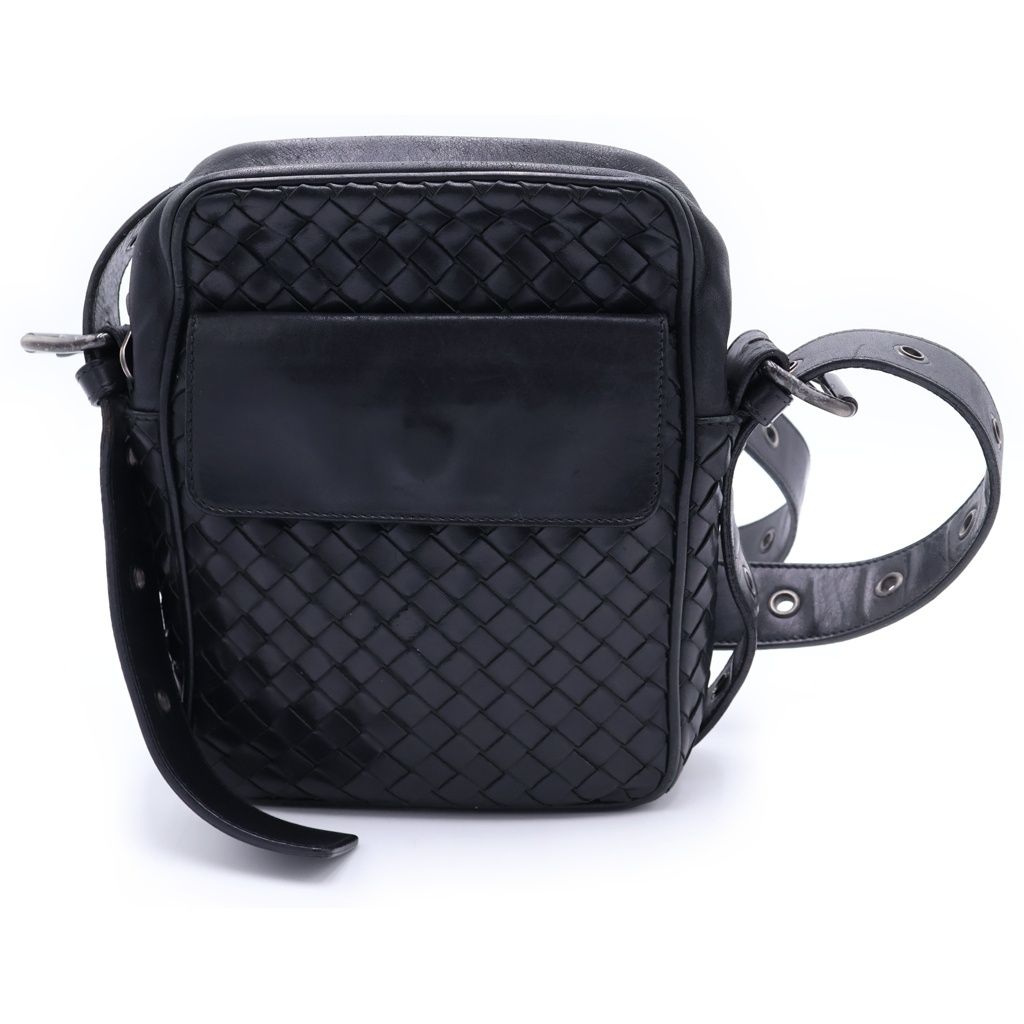 Bottega Veneta Intrecciato Leather Shoulder Bag Black