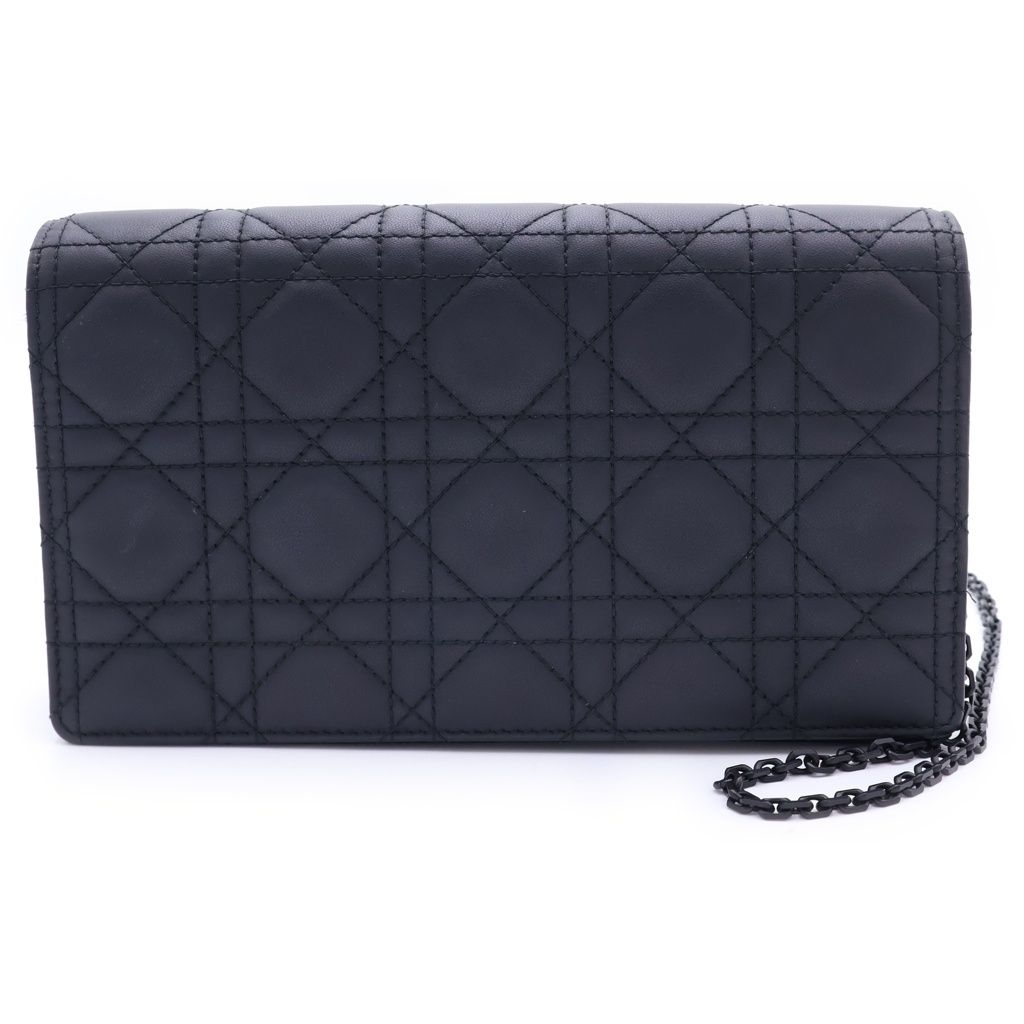 Dior Lady Cannage Pouch Chain Shoulder Bag Black Leather