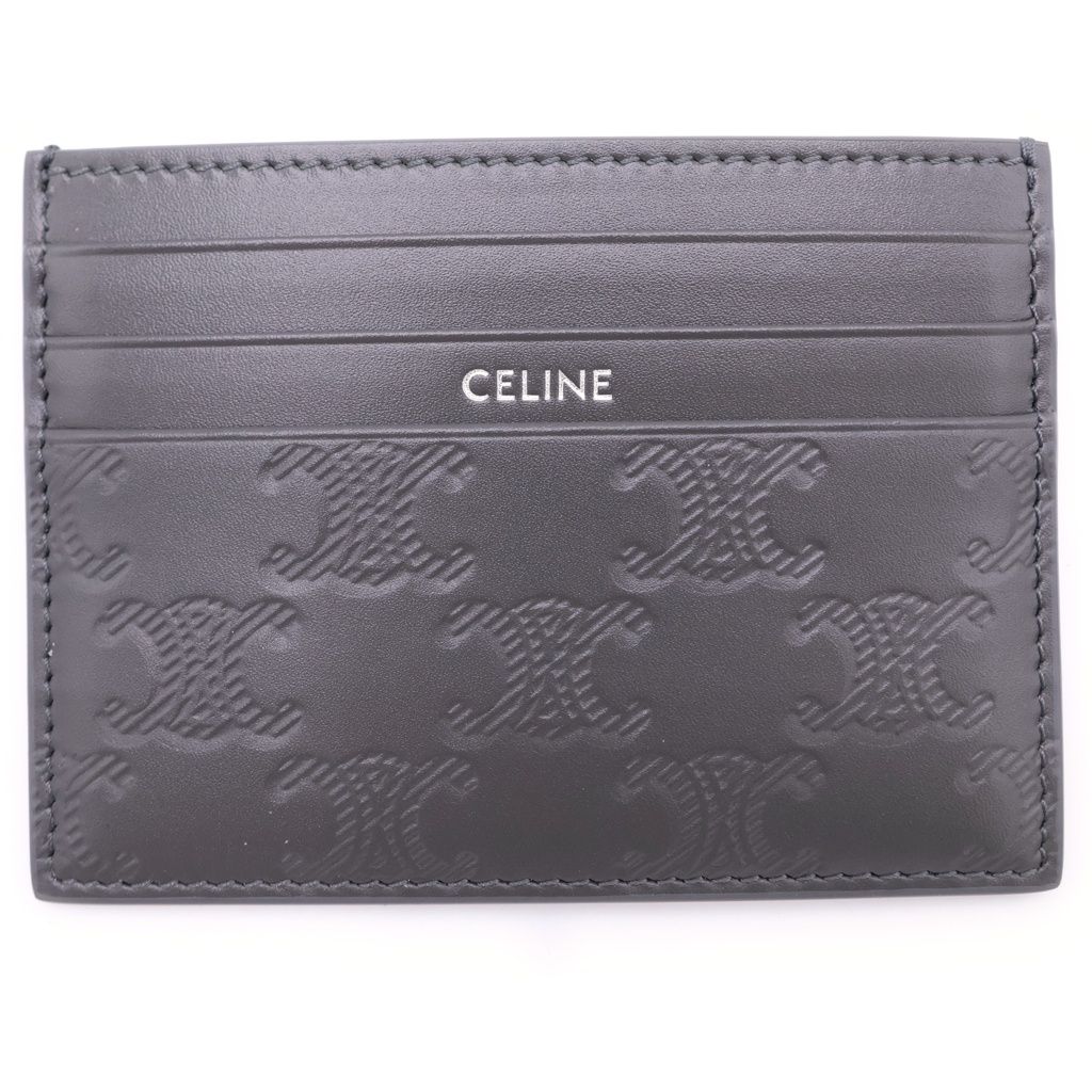 Celine Large Card Holder Triomphe Embossed Calfskin Gray