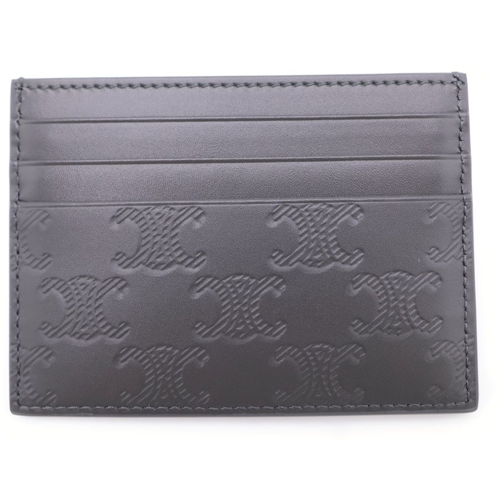 Celine Large Card Holder Triomphe Embossed Calfskin Gray — view 2