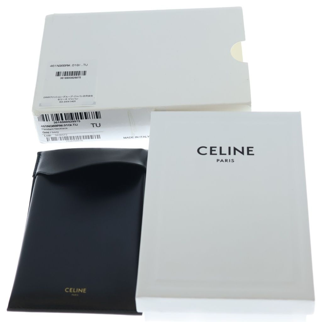 Celine Triomphe Brass Pearl Necklace Gold — view 6