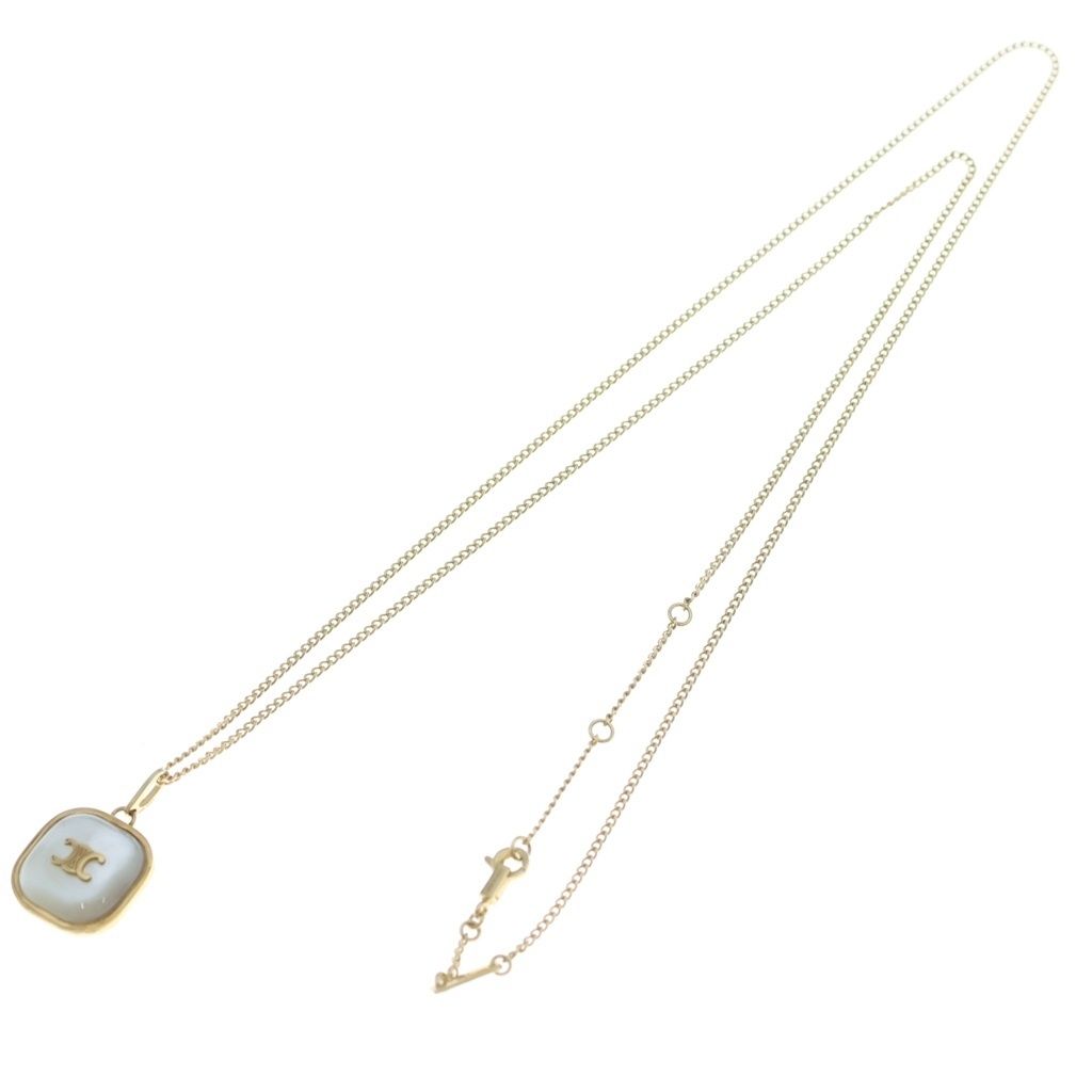 Celine Triomphe Brass Pearl Necklace Gold — view 2
