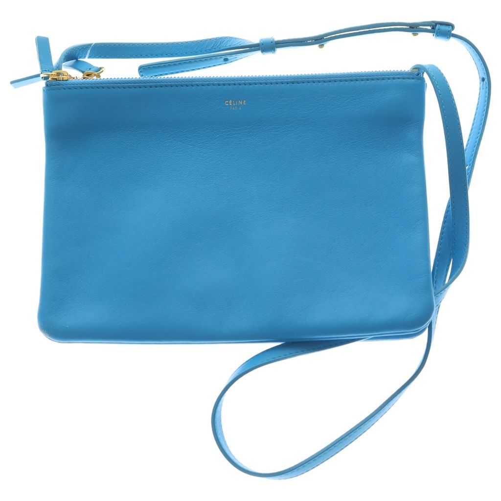Celine Trio Large Leather Shoulder Bag Pouch Pochette Blue