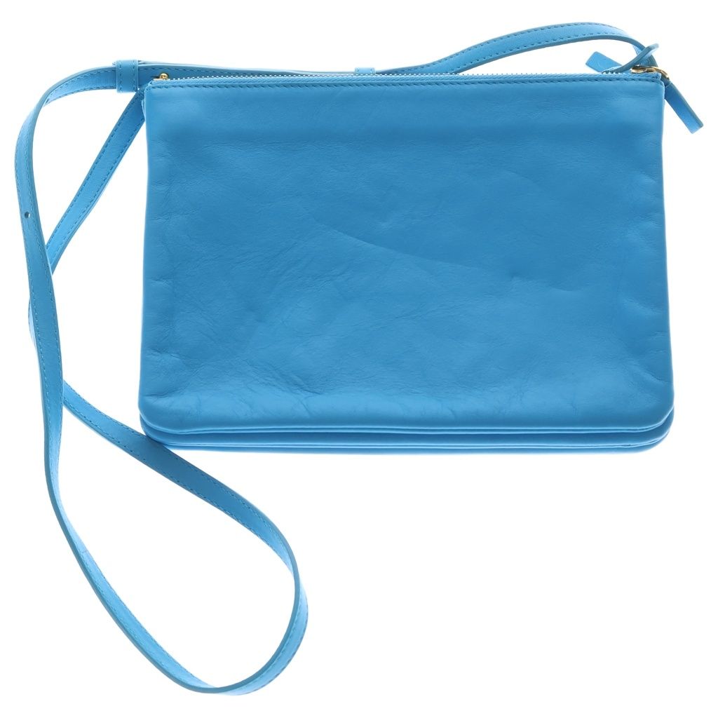 Celine Trio Large Leather Shoulder Bag Pouch Pochette Blue — view 2