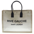 Saint Laurent Paris Rive Gauche Tote Canvas Leather Logo White Black Beige
