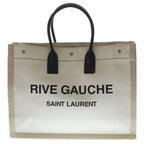 Saint Laurent Paris Rive Gauche Tote Canvas Leather Logo White Black Beige