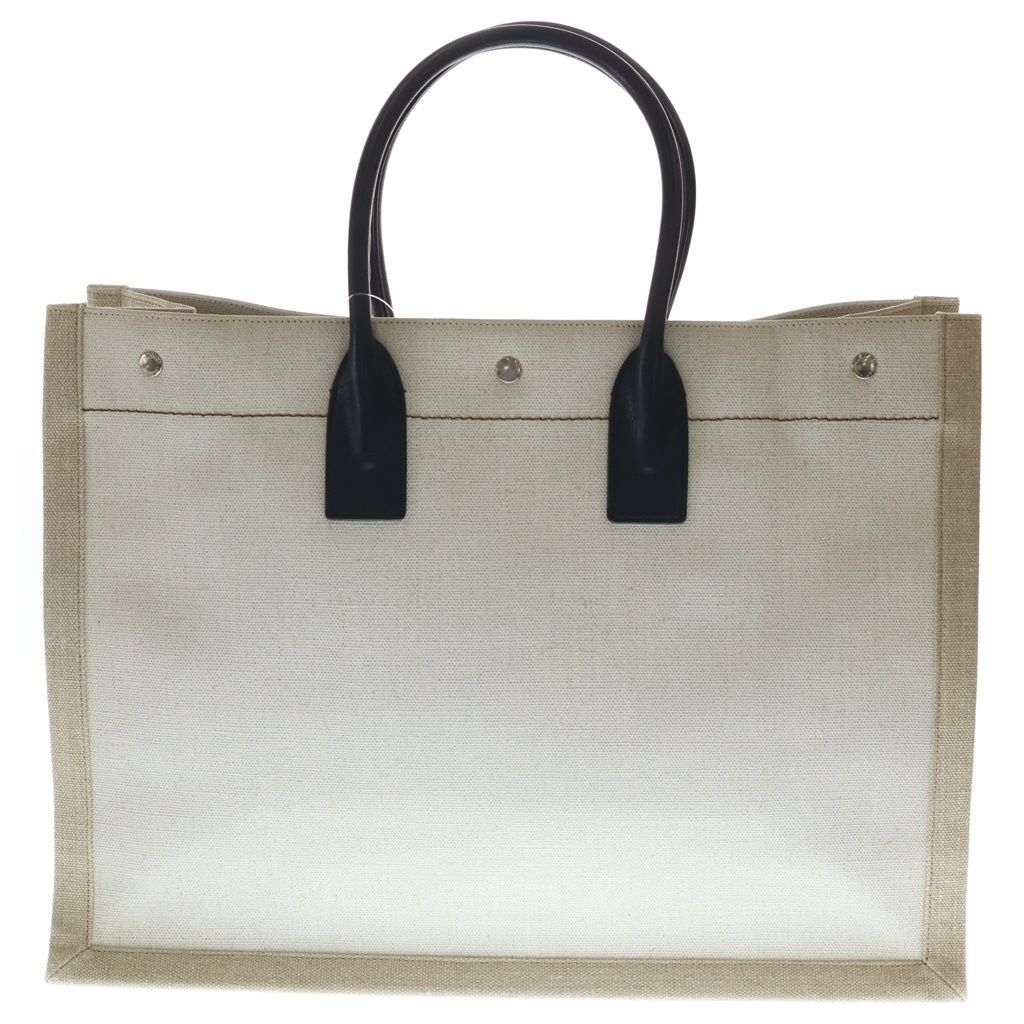 Saint Laurent Paris Rive Gauche Tote Canvas Leather Logo White Black Beige — view 2
