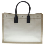 Saint Laurent Paris Rive Gauche Tote Canvas Leather Logo White Black Beige — view 2