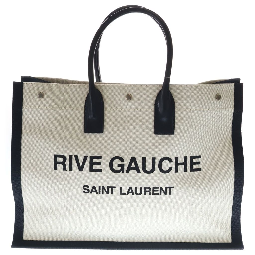 Saint Laurent Paris Rive Gauche Tote Canvas Leather Logo White Black