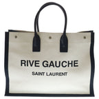 Saint Laurent Paris Rive Gauche Tote Canvas Leather Logo White Black