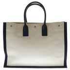Saint Laurent Paris Rive Gauche Tote Canvas Leather Logo White Black — view 2
