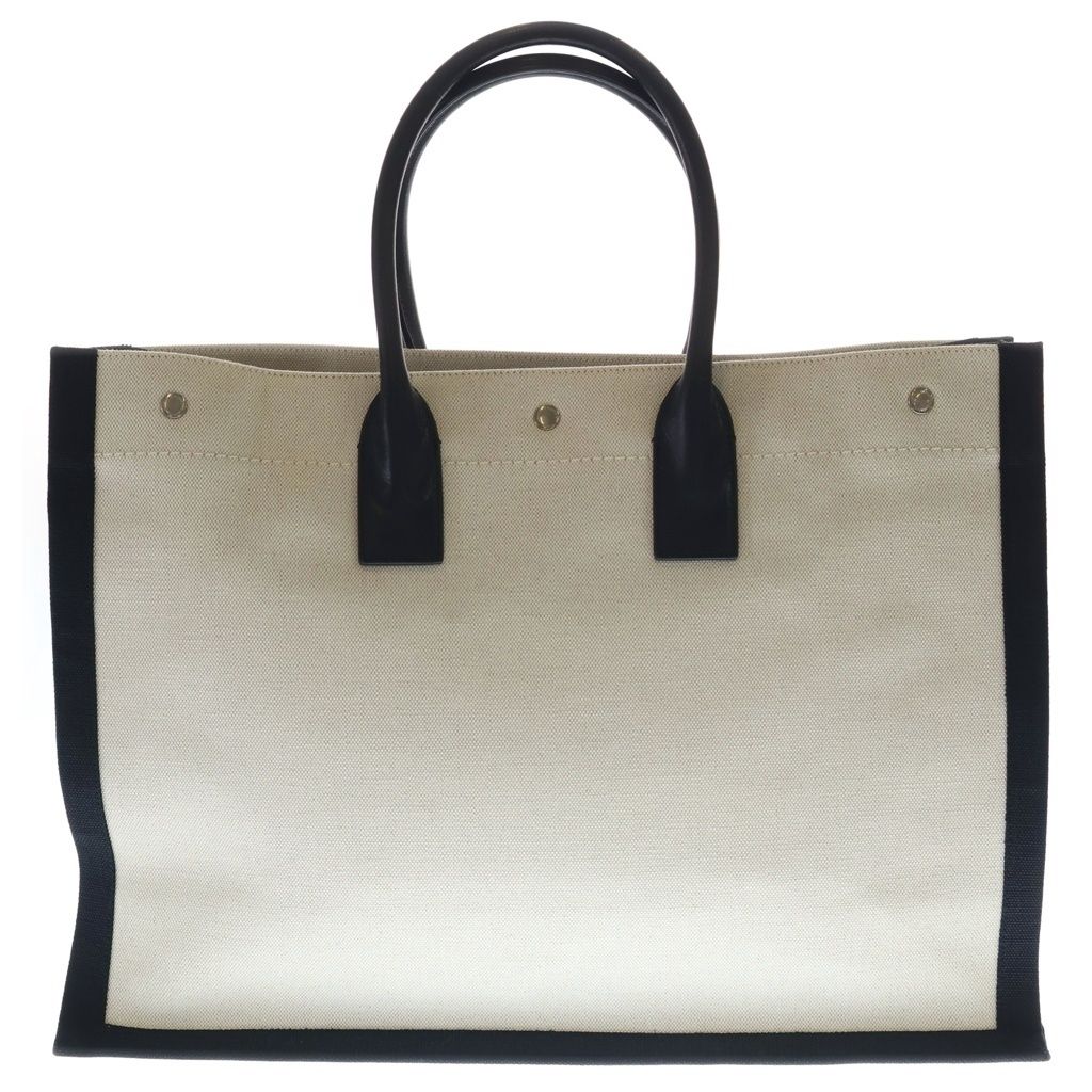 Saint Laurent Paris Rive Gauche Tote Canvas Leather Logo White Black — view 2