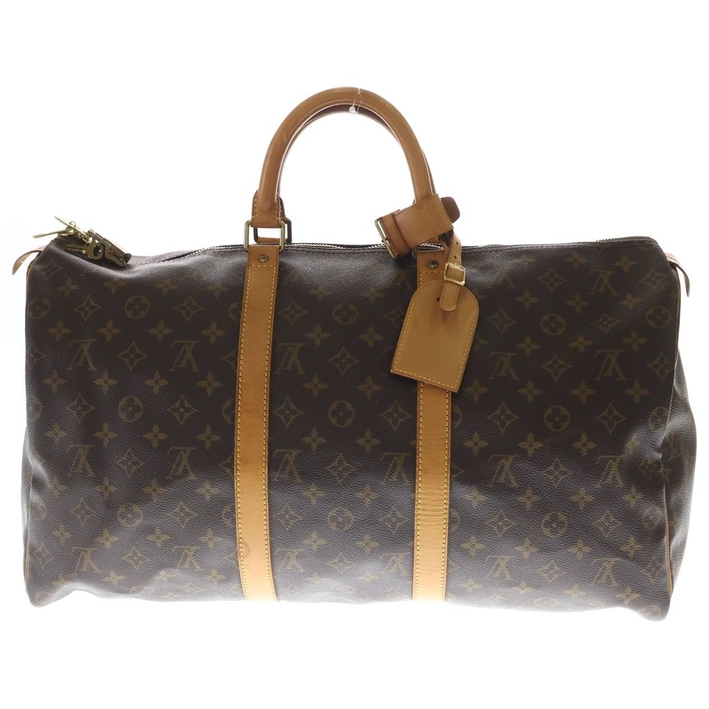 Louis Vuitton Monogram Keepall 50 Leather Boston Bag Brown