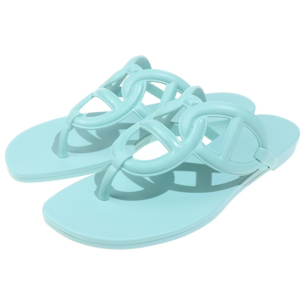 Hermes Egeri Ruba Chaine D'ancre Flat Sandals Shoes Light Blue — view 2